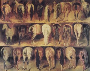 Achterkanten van paarden door Theodore Gericault