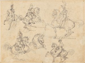 Paarden en ruiters (recto); Paarden (verso) door Theodore Gericault