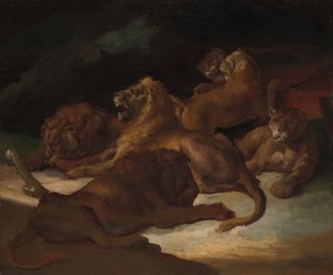 Leeuwen in een bergachtig landschap door Theodore Gericault