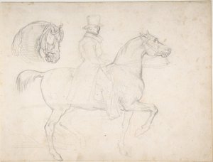 Man te paard, en studie van een paardenhoofd door Theodore Gericault