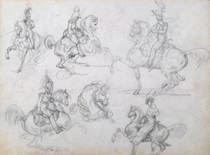 Ruiters op steigende paarden door Theodore Gericault