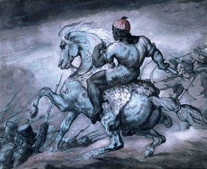 Scène uit de Koloniale Oorlog: Een Zwarte op een Steigerend Paard door Theodore Gericault
