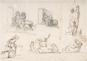 Zes figurale studies, waaronder vier voor „De arme Italiaanse familie“ door Theodore Gericault