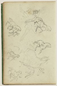Zes studies voor man naast steigerend paard door Theodore Gericault