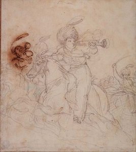 Trompetters die de aanval blazen door Theodore Gericault