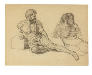 Twee studies voor de figuur zittend aan de voet van de mast door Theodore Gericault