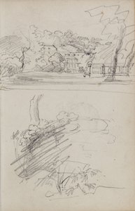 Uitzicht op een landhuis en studies van struiken en gebladerte door Theodore Gericault