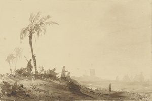 Bedoeïenen onder een palm door Theodore Gudin
