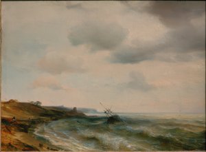 Kust met gestrande schip door Theodore Gudin