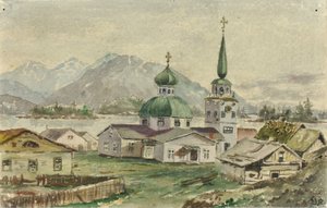 Achteraanzicht van Griekse kerk, Sitka, 1888