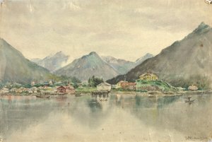 Sitka vanaf de eilanden, met het Russische kasteel door Theodore J. Richardson