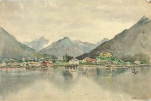 Sitka vanaf de eilanden, met Russisch kasteel, 1888