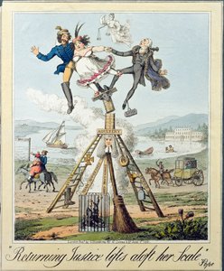 Terugkerende Gerechtigheid Heft Haar Weegschaal Op, uitgegeven door G. Humphrey, Londen, 1821 door Theodore Lane