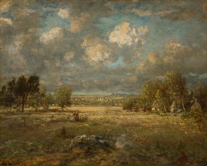 Platteland in Picardië door Theodore Rousseau