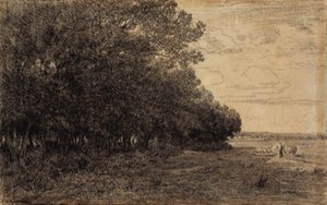 Een kleine groep hoge bomen bij het Macherin-bos door Theodore Rousseau
