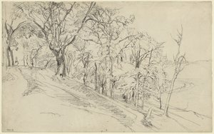 Bos in Boisrémond (recto); Huisje in een bos (verso) door Theodore Rousseau