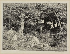 Eik van rotsen door Theodore Rousseau