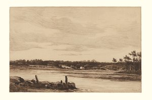 De rivier de Loing aan de rand van het bos van Fontainebleau door Theodore Rousseau