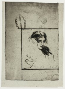 Hoofd van een meisje leunend op haar hand door Theodore Roussel