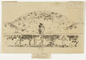 Jupiter en Alcmene en Nimfen en Saters op een Fries Medaillon, Studie voor Decoratie van een Lijst door Theodore Roussel