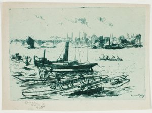 De stoomlancering, Chelsea Embankment door Theodore Roussel