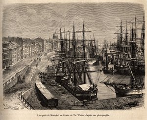De kades van Montreal. Gravure naar een tekening van Th. Weber. door Theodore Weber