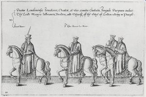 Burgemeester en wethouders in de rouwstoet van Sir Philip Sidney op weg naar St. Paul