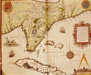 Kaart van Florida en Cuba door Theodore de Bry
