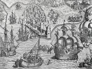 Zeeslag, gravure uit American History