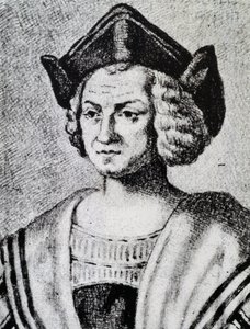 Portret van Christoffel Columbus, gravure door Theodore de Bry door Theodore de Bry