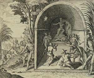Portugese Navigators Aankomst in Ethiopië, Illustratie uit Indiae Orientalis door Theodore de Bry