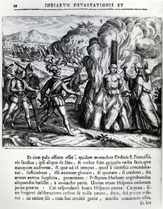 De verbranding van Hatuey door de Spanjaarden in Yara, Cuba, op 2 februari 1512, 1664 door Theodore de Bry