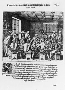 Het verhaal van het ei van Christoffel Columbus (1450-1506) 1585-88 door Theodore de Bry