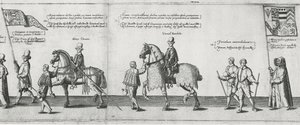 Yeomen ushers in de rouwstoet van Sir Philip Sidney op weg naar St. Paul
