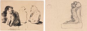 Katten (recto); Schets van twee omhelzende figuren (verso)