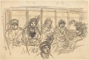 Reizigers in de metro door Théophile Alexandre Steinlen