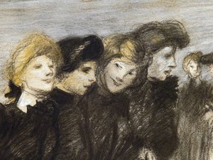 Het vertrek van de midinettes (detail) (voor 1907) door Théophile Alexandre Steinlen
