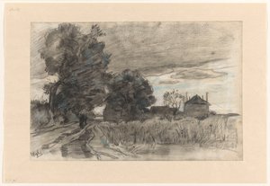 Zandweg te Wijhe onder een zware lucht door Theophile de Bock