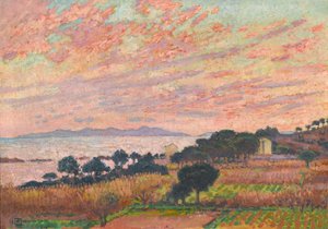 De baai bij zonsondergang Saint Clair, 1916 door Théo van Rysselberghe