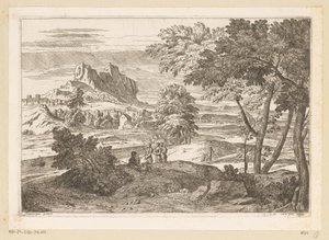 Arcadisch landschap met figuren en konijnen door Théodore