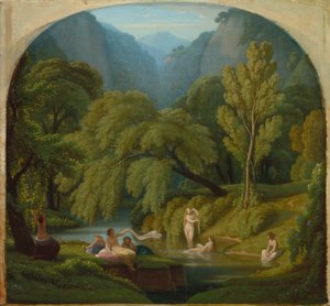 De Baadsters, Souvenir van de Oevers van de Anio Rivier bij Tivoli door Théodore Caruelle d