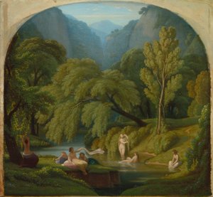 De Baders, Souvenir van de oevers van de Anio-rivier bij Tivoli, ca. 1860-61 door Théodore Caruelle d