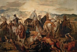 Arabische ruiters dragen hun doden weg door Théodore Chassériau