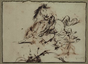 Toegeschreven aan Théodore Géricault - Bang Paard, tussen eind 18e en begin 19e eeuw door Theodore Gericault