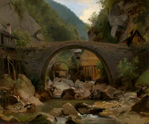Bergstroom in de Auvergne door Pierre Etienne Theodore Rousseau