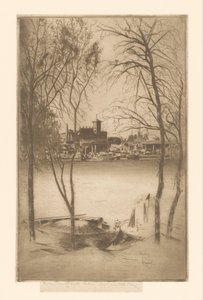 Gezicht op een rivier met haven en industrie door Théodore Roussel (signed by artist)