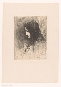 Buste van een oude vrouw met hoofddoek, van opzij gezien door Théodule Augustin Ribot