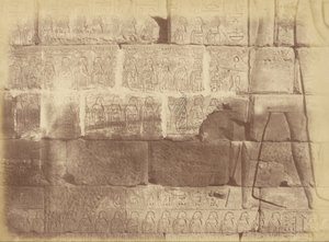 Close-up van hiërogliefen en sculpturen (Lijst van de verslagen naties), Karnak