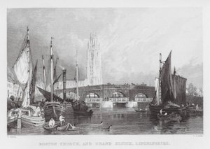 Boston Kerk, en Grote Sluis, Lincolnshire door Thomas (after) Allom
