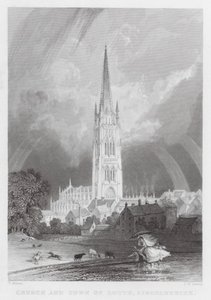 Kerk en Stad van Louth, Lincolnshire door Thomas (after) Allom